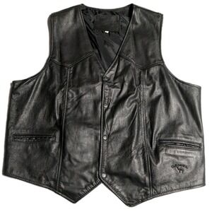 Snap Front Moto Black Leather Vest Camel Cigarettes Branded Garments Men's XL